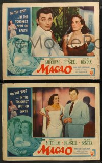 4r0195 MACAO 8 LCs 1952 Josef von Sternberg, great images of Robert Mitchum and sexy Jane Russell!