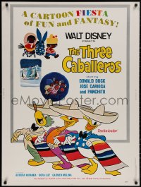4s0071 THREE CABALLEROS 30x40 R1977 Disney, cartoon art of Donald Duck, Panchito & Joe Carioca!