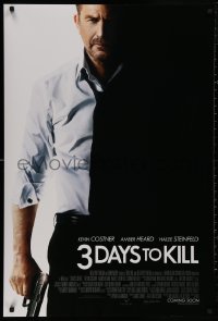 4s0817 3 DAYS TO KILL int'l advance DS 1sh 2014 image of Kevin Costner as dying Secret Service agent!