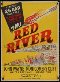 4s0472 RED RIVER Danish 1951 different artwork of John Wayne, Montgomery Clift, Howard Hawks!