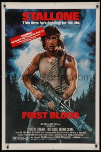 4s0121 FIRST BLOOD 27x41 video poster R1985 artwork of Sylvester Stallone as John Rambo by Struzan!