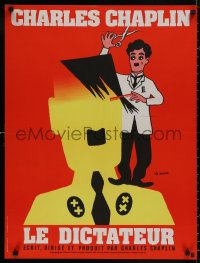 4s0591 GREAT DICTATOR French 23x30 R1973 best art of Charlie Chaplin & Earth by Friedel Schmidt!