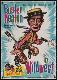 4s0439 GO WEST German R1963 cool artwork of star & director Buster Keaton!