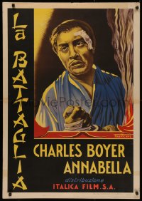 4s0391 LA BATAILLE Italian 1sh R1950s Charles Boyer in Asian makeup & costume, Matticari art!