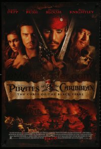 4s1063 PIRATES OF THE CARIBBEAN advance DS 1sh 2003 Geoffrey Rush, Knightley, Johnny Depp & cast!