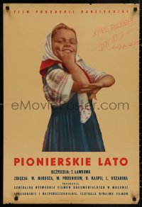 4s0490 HAPPY CHILDHOOD Polish 23x34 1953 Tamara Lavrova, cool image of smiling child!