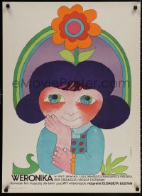 4s0516 VERONICA Polish 23x33 1974 artwork of smiling woman in flower in head by Hanna Bodnar!
