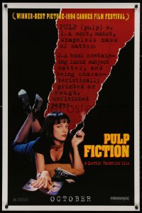 4s1068 PULP FICTION teaser 1sh 1994 Quentin Tarantino, close up of sexy Uma Thurman smoking!