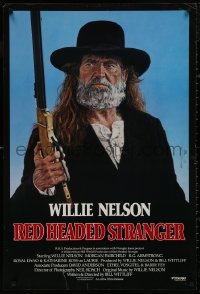 4s1077 RED-HEADED STRANGER 1sh 1986 great close up art of Willie Nelson with rifle by Tanenbaum!
