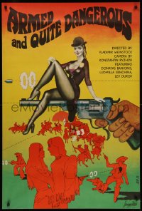 4s0709 ARMED & QUITE DANGEROUS export Russian 30x45 1978 Lemeshev art of woman on top of revolver!