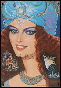 4s0725 POSLEDNYAYA NOCH SHAKHEREZADY export Russian 26x38 1989 close-up artwork of woman in jeweled turban!