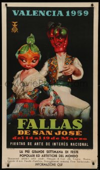 4s0348 FALLAS DE SAN JOSE 25x43 Spanish special poster 1958 L. Benito Sintes art of wooden Ninots!