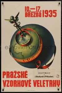 4s0322 PRAZSKE VZORKOVE VELETRHY 25x38 Czech special poster 1935 Arch Jonas art of world globe!