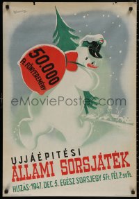 4s0339 UJJAEPITESI ALLAMI SORSJATEK 23x33 Hungarian special poster 1947 snowman & money by Acskamy!