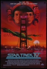 4s1129 STAR TREK IV 1sh 1986 art of Leonard Nimoy, Shatner & Klingon Bird-of-Prey by Bob Peak!