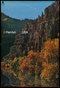 4s0095 PAN AM USA 2-sided 27x40 German travel poster 1972 gorgeous lakefront cliff during autumn!