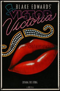 4s1176 VICTOR VICTORIA teaser 1sh 1982 Julie Andrews, Blake Edwards, cool lips & mustache art by John Alvin!