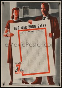 4s0178 MIGHTY 7TH WAR LOAN 26x37 WWII war poster 1945 cool art of two people holding chart!