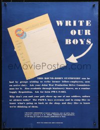 4s0160 WRITE OUR BOYS 19x25 WWII war poster 1940s Pratt & Whitney Aircraft, round-robin stationery!