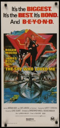 4t0026 SPY WHO LOVED ME Aust daybill R1980s great art of Roger Moore as James Bond 007 by Bob Peak!