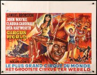 4t0237 CIRCUS WORLD Belgian 1965 great different art of John Wayne & sexy Claudia Cardinale!