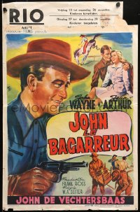 4t0254 LADY TAKES A CHANCE Belgian R1950s different art of cowboy John Wayne & Jean Arthur by Wik!