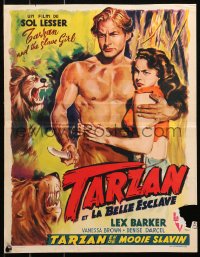4t0288 TARZAN & THE SLAVE GIRL Belgian 1950 different art of Lex Barker with jungle animals!