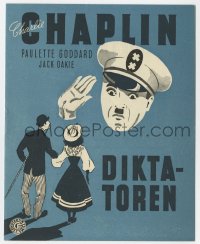 4t0750 GREAT DICTATOR Danish program 1947 Charlie Chaplin directs & stars, great different art!