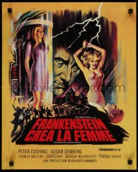 4t0125 FRANKENSTEIN CREATED WOMAN French 17x21 1967 cool art of Peter Cushing & sexy Susan Denberg!