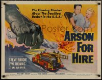 4t0547 ARSON FOR HIRE 1/2sh 1958 fire truck artwork, flaming shocker of the deadliest U.S. racket!