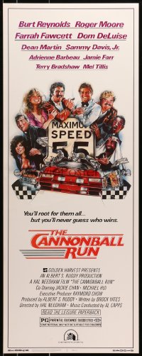 4t0427 CANNONBALL RUN insert 1981 Burt Reynolds, Farrah Fawcett, Drew Struzan car racing art!