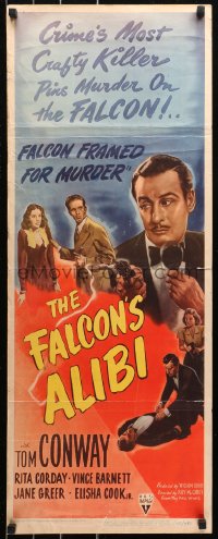 4t0448 FALCON'S ALIBI insert 1946 the law says death for detective Tom Conway, ultra rare!