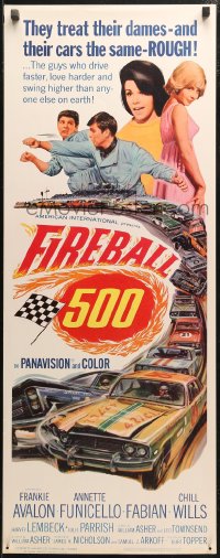 4t0449 FIREBALL 500 insert 1966 Frankie Avalon & sexy Annette Funicello, cool stock car racing art!