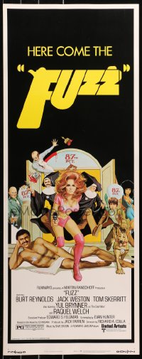 4t0455 FUZZ insert 1972 wacky art of naked Burt Reynolds & sexiest cop Raquel Welch by Richard Amsel!