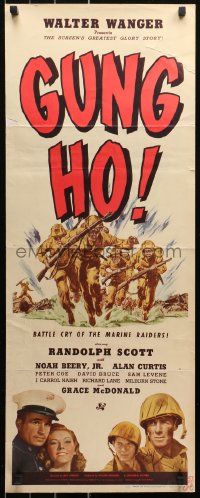 4t0459 GUNG HO insert 1943 Randolph Scott, Noah Beery Jr, battle cry of the marine raiders!