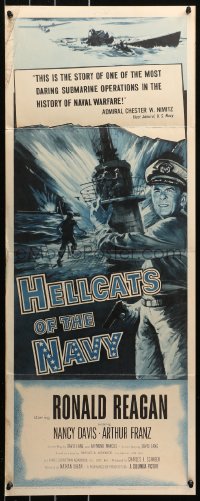 4t0463 HELLCATS OF THE NAVY insert 1957 art of Ronald Reagan in the only movie he made with Nancy!