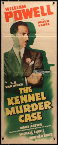 4t0476 KENNEL MURDER CASE insert R1942 William Powell as detective Philo Vance with gun, ultra-rare!