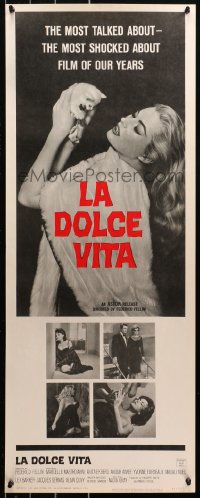 4t0479 LA DOLCE VITA insert 1961 Federico Fellini, full-length sexy Anita Ekberg holding kitten!
