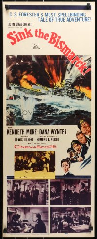 4t0517 SINK THE BISMARCK insert 1960 Kenneth More, great WWII clash of battleships art!