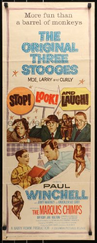 4t0523 STOP LOOK & LAUGH insert 1960 Three Stooges, Larry, Moe & Curly + chimpanzees & dummy!