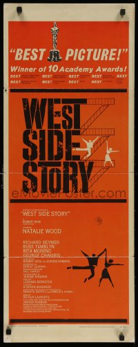 4t0536 WEST SIDE STORY insert 1962 Robert Wise classic musical, Natalie Wood, red art by Caroff!