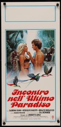 4t0332 ADVENTURES IN LOST PARADISE Italian locandina 1982 Umberto Lenzi, art of near-naked jungle lovers!