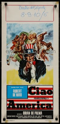 4t0388 GREETINGS Italian locandina 1979 Brian De Palma, wild different Morini art of Uncle Sam!