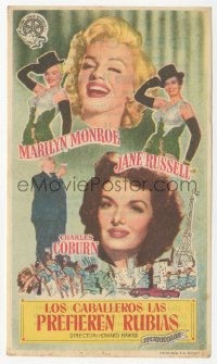 4t0963 GENTLEMEN PREFER BLONDES Spanish herald 1955 sexy Marilyn Monroe & Jane Russell, different!