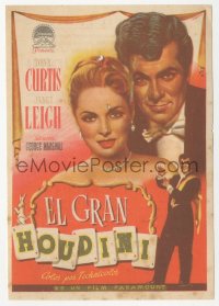 4t0983 HOUDINI Spanish herald 1955 Albericio art of Tony Curtis as the famous magician + Janet Leigh