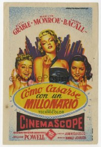4t0985 HOW TO MARRY A MILLIONAIRE Spanish herald 1954 Soligo art of Marilyn Monroe, Grable & Bacall!