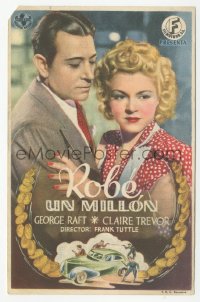 4t0991 I STOLE A MILLION Spanish herald 1939 best close up of George Raft & pretty Claire Trevor!