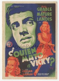 4t0992 I WAKE UP SCREAMING Spanish herald 1946 Soligo art of Victor Mature, Betty Grable & Landis!