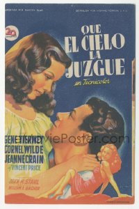4t1015 LEAVE HER TO HEAVEN Spanish herald 1949 Soligo art of Gene Tierney, Cornel Wilde & Crain!