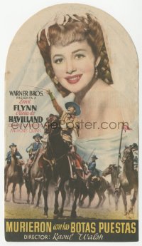 4t1105 THEY DIED WITH THEIR BOOTS ON die-cut Spanish herald 1947 Errol Flynn & Olivia De Havilland!
